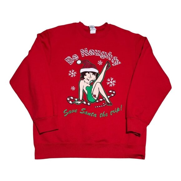 Vintage 2004 Betty‎ Boop Be Naughty Santa Christmas Crewneck Sweatshirt Adult M - Picture 1 of 5